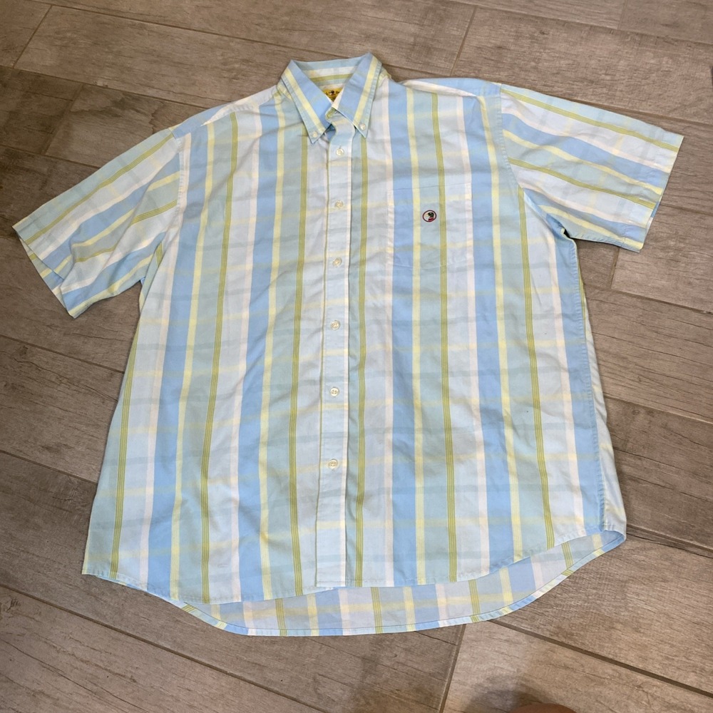 Mens Vintage Duck Heads 100% Cotton Short Sleeve Dress Shirt Striped Size XL